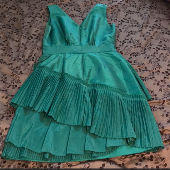 Teal Aqua Taffeta Pleated Tiered Cocktail Dress - Picture 2 of 4